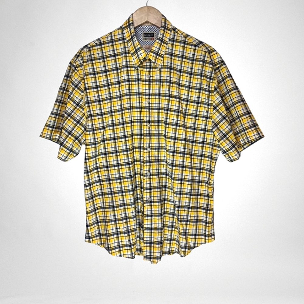 haggar. - "Forever New" Yellow & Navy Gingham Shirt - Size XL